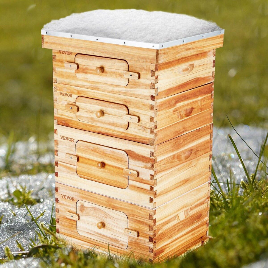 Langstroth Bienenstock Starter-Set aus bienenwachsbeschichtetem Zedernholz mit 40 Waben, 2 tiefe und 2 mittlere Bienenkästen sowie transparenten Acrylfenstern - Bild 2
