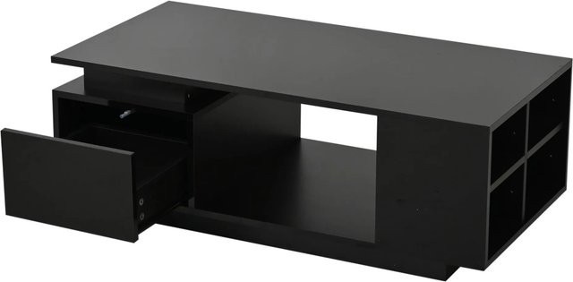 okwish Couchtisch mit LED Schublade und Ablagefächern in Schwarz Hochglanz, B/T/H: 100 x 50 x 36 cm - Bild 1
