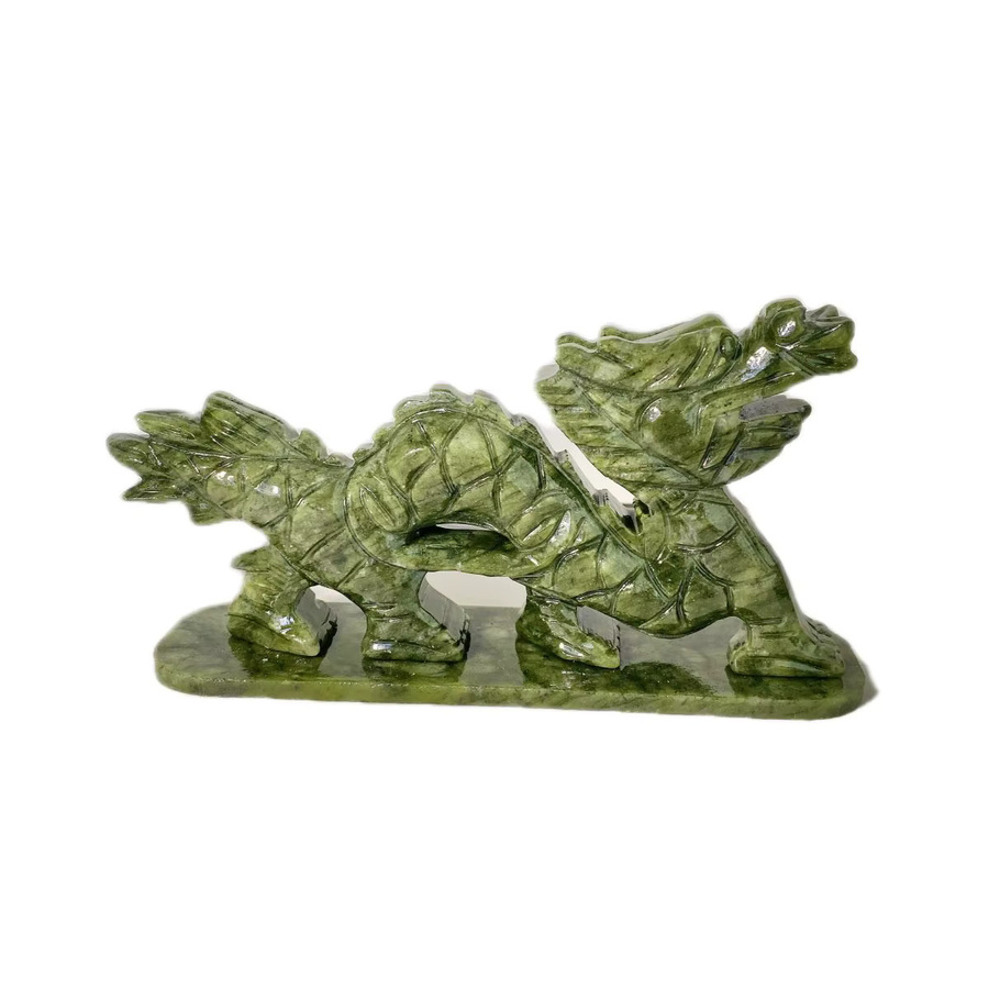 Natürlicher Xiuyan-Jade-Drache aus grünem Kristall als dekorative Edelstein-Schnitzerei - Bild 5