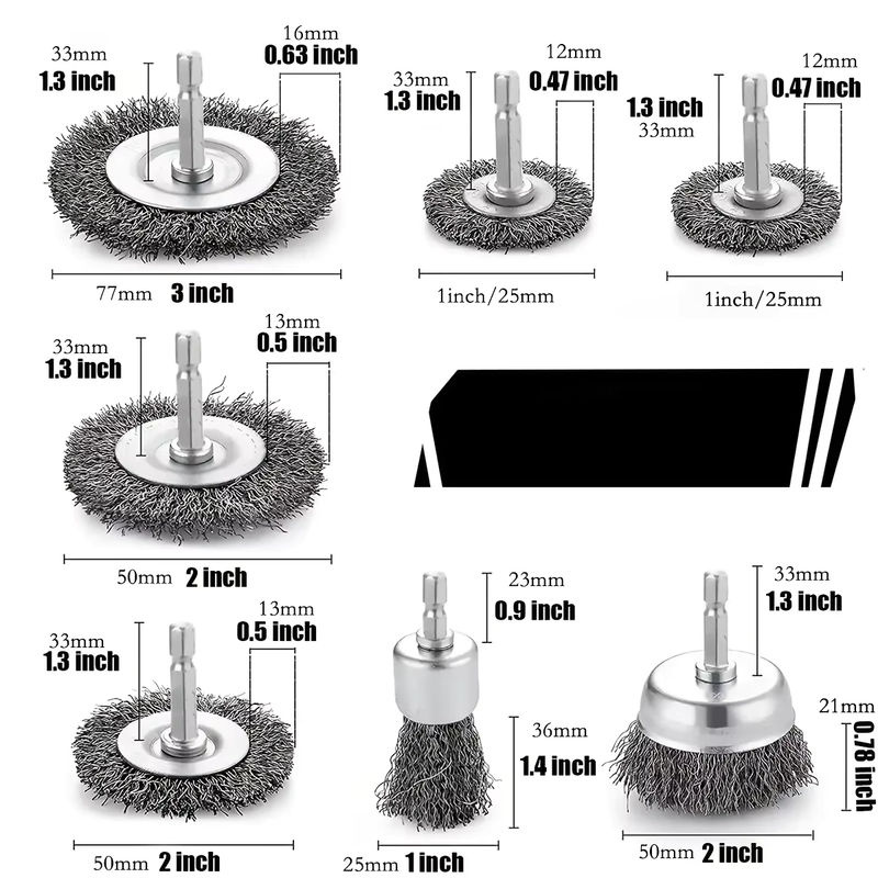 KRIOCY Drahtbürstenrad Set für Bohrer, 10er-Pack Topfbürsten aus Kohlenstoffstahl mit 1/4 Zoll Sechskantschaft, Silber - Bild 5