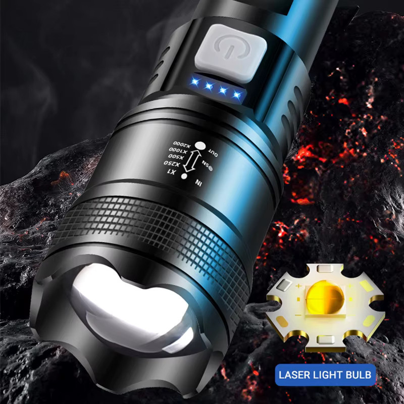 Heinast Handtaschenlampe in Schwarz, leistungsstarke wiederaufladbare Taschenlampe aus Metall mit Zoom für Outdoor-Abenteuer - Bild 2
