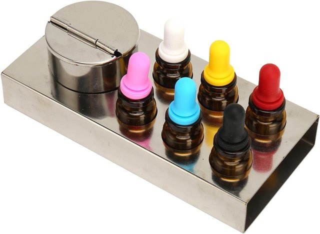 Braune Glas-Tropfflaschen Set mit Halter, 6 Stück, 10 ml, Beige - Bild 1