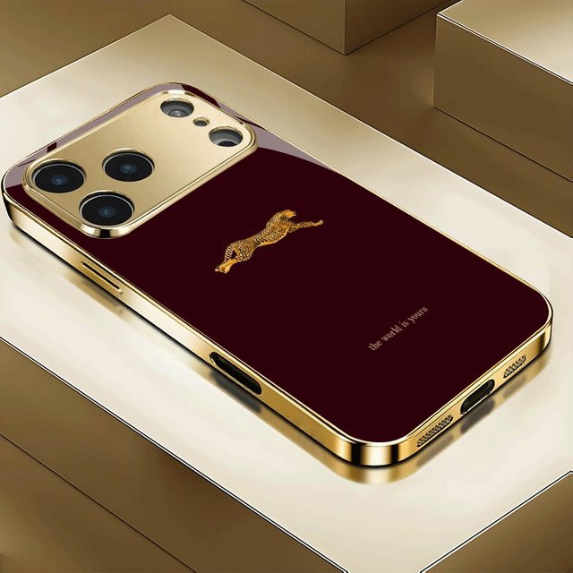 Goldene Handyhülle mit Leopardenmuster und metallischem Glanzlack für iPhone 11 bis iPhone 17 Pro Max und Air Modelle - Bild 1