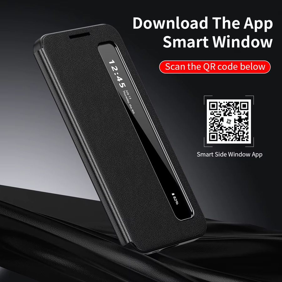 APP Luxus Leder Handyhülle mit Smart-Fenster für Samsung Galaxy S26 S25 S24 S23 S22 Ultra Plus S25 FE in Schwarz - Bild 1