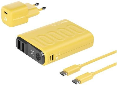 RealPower PB-10000 Power Pack Powerbank 10000 mAh Li-Ion mit USB und USB-C in Gelb - Bild 1