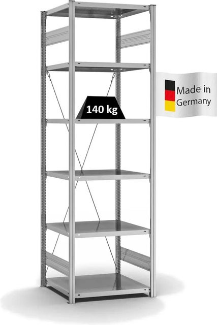 PROREGAL Fachbodenregal Stecksystem T-Profil Light-Duty, verzinkt, Farbe: Silber/Grau, H x B x T: 250 x 75 x 60 cm, 6 Ebenen, Fachlast 140 kg - Bild 1