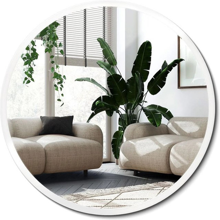 Wallfluent Runder Spiegel mit Rahmen in Weiß, Skandinavisches Design, Durchmesser: 80 cm