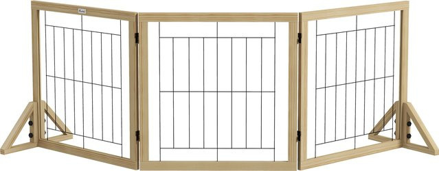 PawHut Klappbares Hundegitter aus Naturholz mit 3 Paneelen und dreieckigen Füßen, Farbe: Braun, B: 210 cm, H: 70 cm, Marke: Aosom - Bild 1