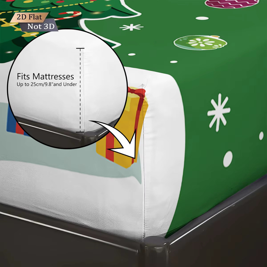 3-teiliges Bettwäsche-Set mit Weihnachts-Cartoon-Baum-Aufdruck in Grün, inklusive Bettbezug und Laken, Größe: 90 x 190 cm - Bild 3