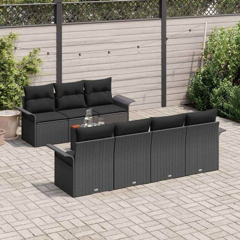 Vidaxl Garten-Sofa-Set aus Polyrattan mit 8 Kissen in Schwarz, modernes Loungemöbel-Set aus Akazienholz und Stahl, B/T/H: 55 x 55 x 37 cm - Bild 1