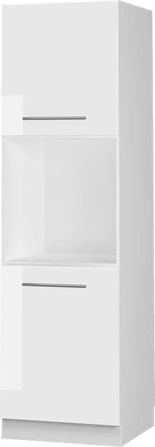 Vicco Herdumbauschrank Fame-Line Weiß Hochglanz mit offenem Regal und Soft-Close-Türen, Breite: 60 cm, Tiefe: 58 cm, Höhe: 206 cm - Bild 1