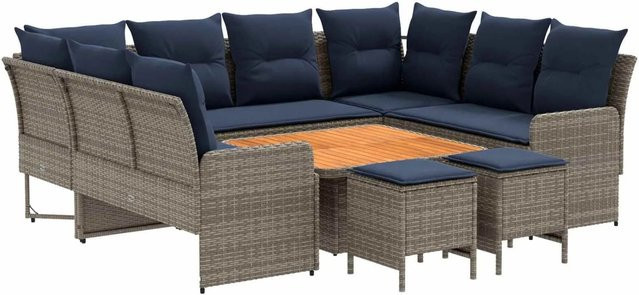 vidaXL Gartenmöbelset L-Form aus PE-Rattan und Akazienholz mit 8 Kissen in Grau und Marineblau - Bild 1