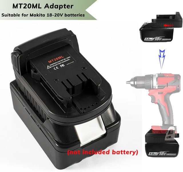 MT20ML Batterie-Adapter-Konverter für Makita LXT 18 V Lithium-Batterien, Farbe: Schwarz - Bild 1