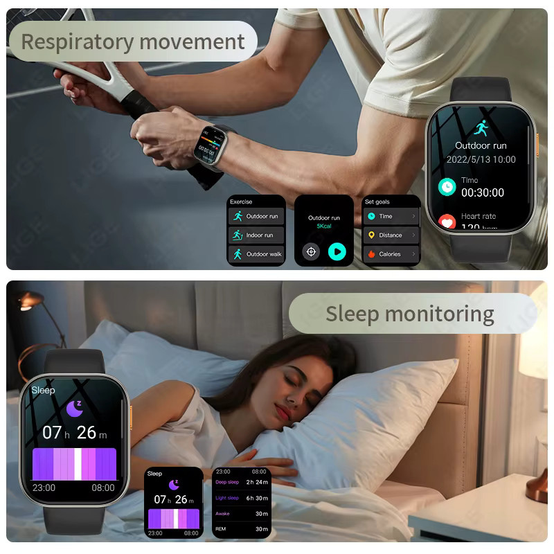 LIGE AMOLED Smartwatch mit 2,04 Zoll Display, Bluetooth Telefonie, IP68 Wasserdicht, Schwarz, für Android und iOS kompatibel - Bild 5