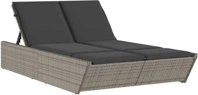 vidaXL Doppel-Sonnenliege aus Poly Rattan in Grau mit verstellbarer Kopfstütze und Kissen - Bild 1