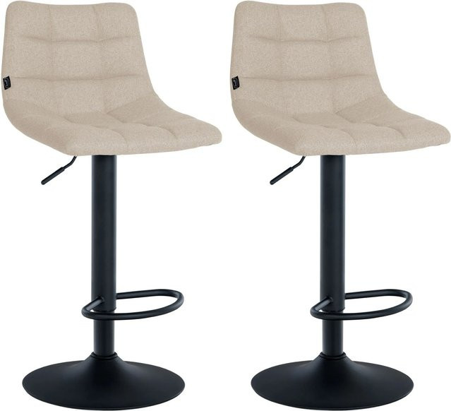 DELUKE Barhocker Dubai 2er Set mit Lehne, Tresenhocker aus Stoff und Kunstleder in Creme und Schwarz, 360 Grad drehbar - Bild 1