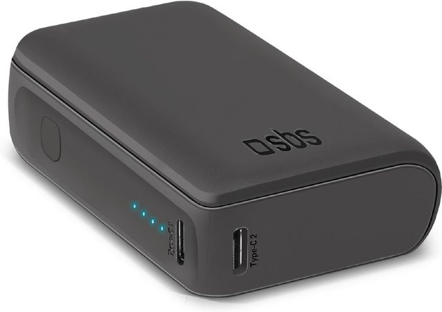 SBS Ultra-kompakte Powerbank mit 10000 mAh und USB-C sowie USB-A Anschlüssen in Schwarz - Bild 1