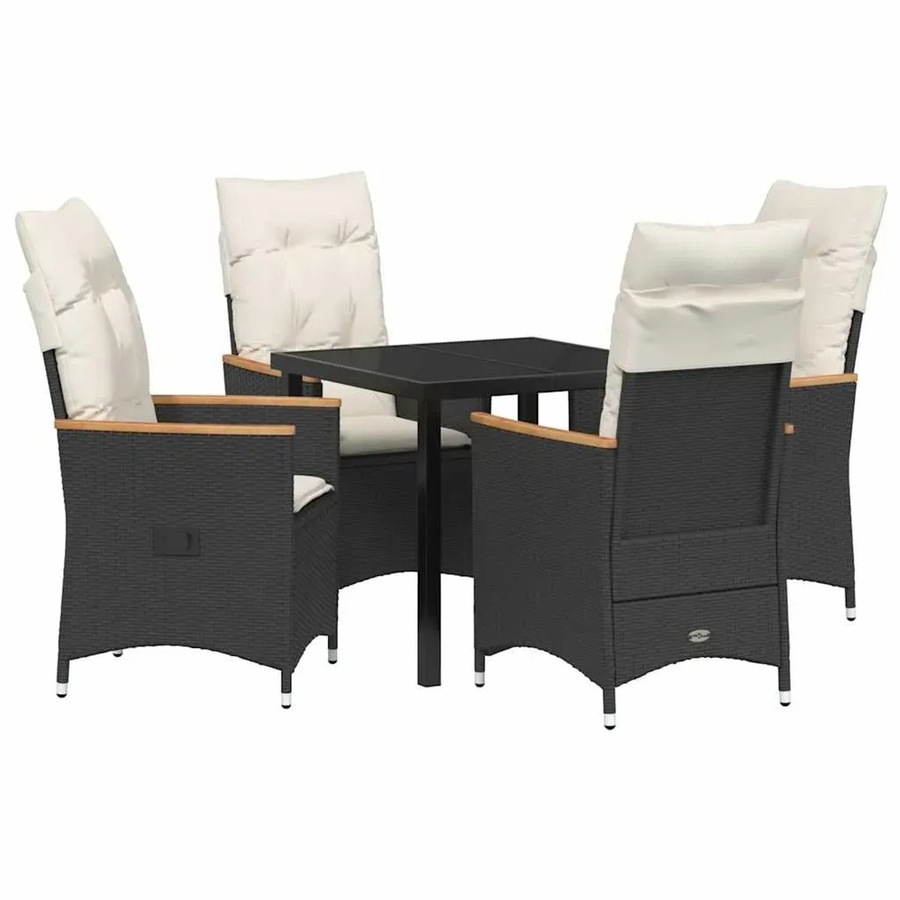 vidaXL Garten Essgruppe aus Poly Rattan und Akazienholz in Schwarz mit 5 Teilen und Kissen - Bild 2