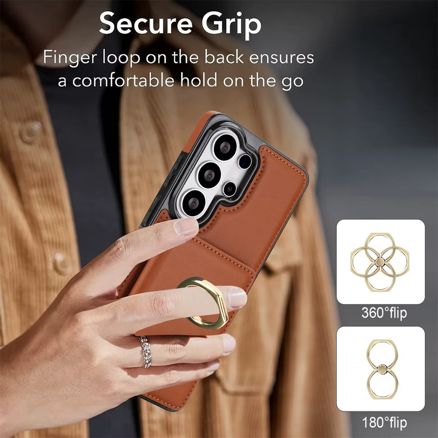 szHAIyu Brieftasche mit Kartenhalter und Ringständer als Handyhülle für Samsung Galaxy S26 Ultra S25 S24 FE S23 S22 S21 Plus A55 A56 A36 A16 A26 in Braun - Bild 3