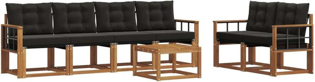 vidaXL Outdoor-Sofagarnitur 7-teilig aus Akazienholz und Textilene in Natur und Schwarz mit Kissen und Tisch - Bild 1