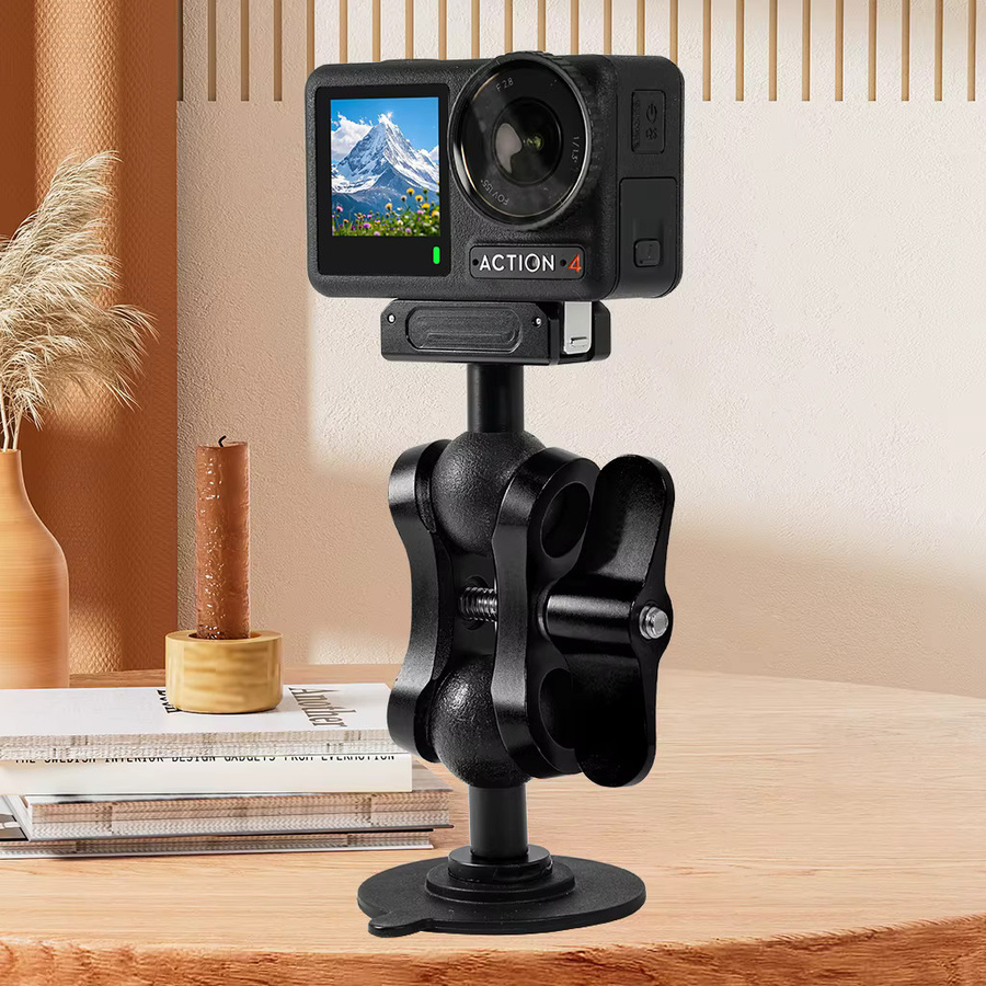 FEICHAO Selbstklebender Kamerahalter mit Saugnapfhalterung für GoPro 13, DJI Action 5 und Insta360 Ace Pro, Motorradhelmbasis, Schwarz - Bild 4