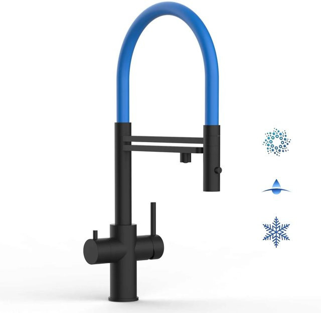 VIZIO Küchenarmatur aus Edelstahl mit 5-Wege-Wasserhahn, 360° schwenkbarem Auslauf und abnehmbarer 2-Strahl Handbrause, Schwarz Matt PVD - Bild 1