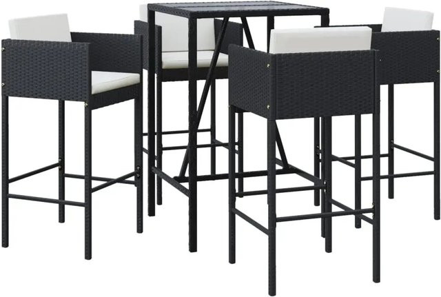 vidaXL 5-teiliges Gartenbar-Set aus Poly-Rattan mit Kissen in Schwarz - Bild 1