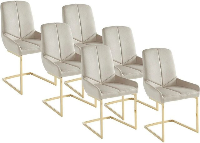 Vente-unique Stuhl Berlona in Beige aus Samt mit Metallgestell im Art Deco Stil, Breite: 53 cm - Bild 1