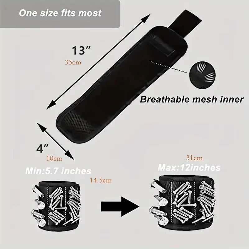 Magnetisches Werkzeugarmband in Schwarz, verstellbarer Organizer mit starken Magneten für Heimwerker und Reparaturarbeiten - Bild 6