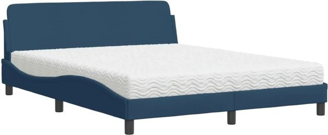 vidaXL Bett mit Matratze in Blau aus Stoff und Kiefernholz, B/T/H: 160 x 200 x 165 cm - Bild 1