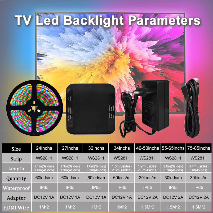 FUNZENXIN Smart Ambient TV LED Hintergrundbeleuchtung mit Sync Box, RGB LED Streifen Kit für 24-85 Zoll TV, 4K HDMI 2.0, Multicolour - Bild 3