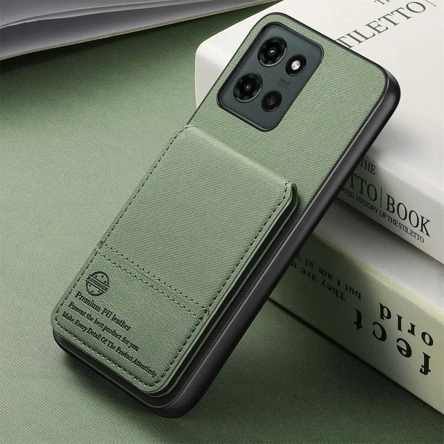 Lederne Flip-Portemonnaie Handyhülle mit Kartensteckplatz für Motorola Edge 60 50 Fusion 60S Moto G06 G86 Power G85 G84 G35 G75 G56 in Grün - Bild 1