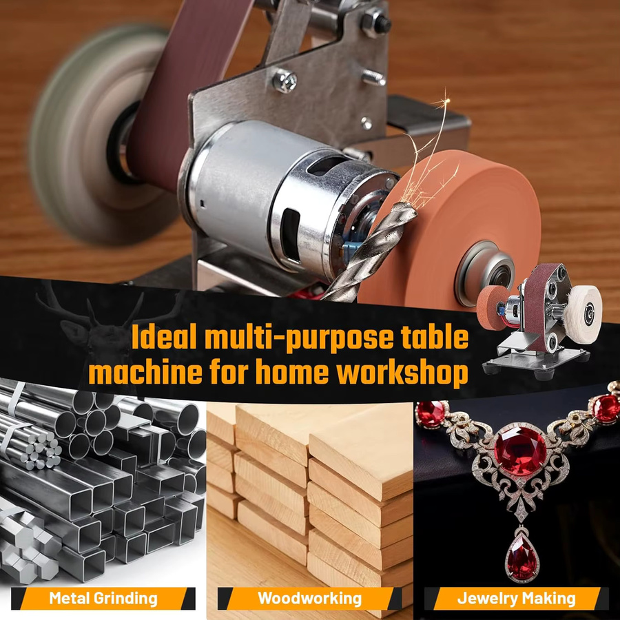 DWiusty Mini Elektrische Schleifmaschine mit 7 Geschwindigkeitsstufen aus Edelstahl in Silber inklusive 30 Schleifbändern für Holzbearbeitung und DIY-Polierarbeiten - Bild 5