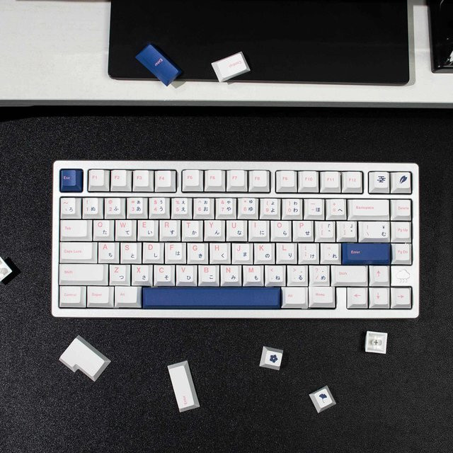 Venit Keys PBT-Tastenkappen im Cherry-Profil mit japanischem Design in Weiß und Blau für mechanische Tastaturen mit MX-Switches - Bild 1