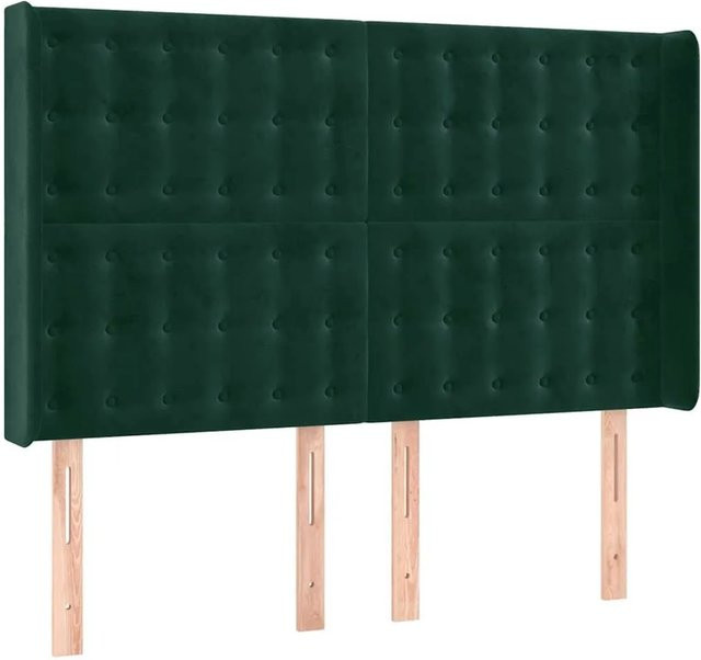 vidaXL Kopfteil mit Ohren in Dunkelgrün aus Samt, B/T/H: 147 x 16 x 118/128 cm - Bild 1