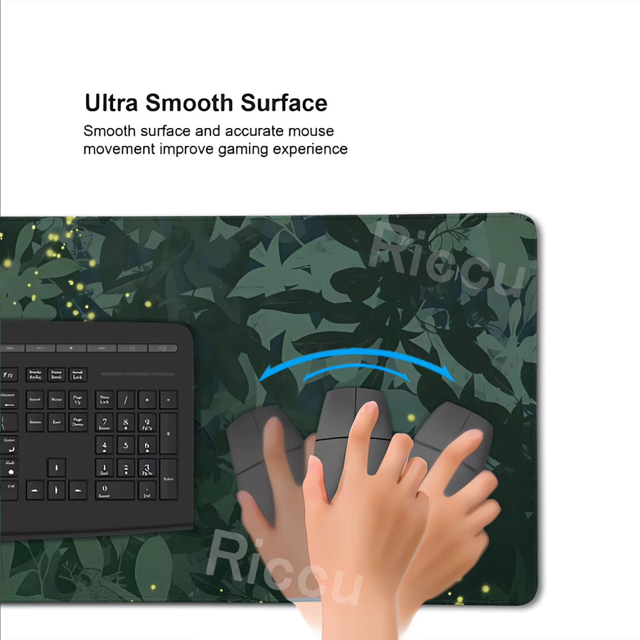 Riccu XXL Mauspad Anime Design Schwarze Katze und Grüne Pflanzen Schreibtischunterlage für PC und Gaming - Bild 3