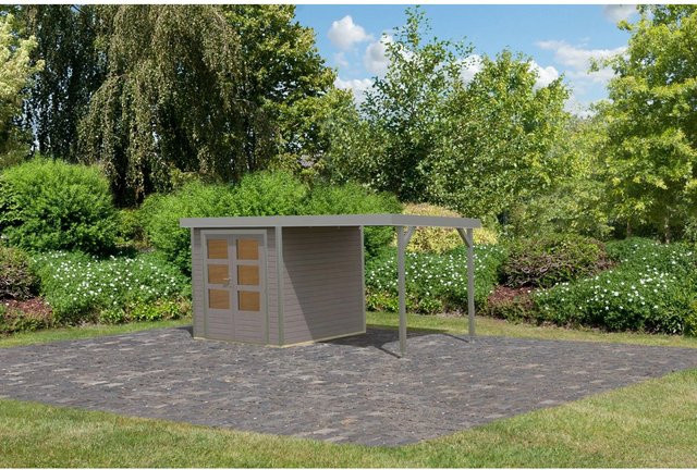 Karibu Gartenhaus Ernesto D mit Anbaudach in Wassergrau/Grau, B/T/H: 208,5 x 209 x 213 cm - Bild 1
