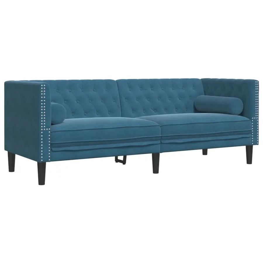 vidaXL Chesterfield-Sofa 3-Sitzer aus blauem Samt mit Nackenrollen und Massivholzrahmen, B/T/H: 194 x 74,5 x 70,5 cm - Bild 2