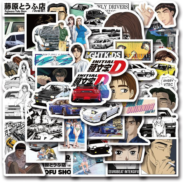 50 Stück Anime Graffiti Aufkleber mit Initialen und Text in Multicolour für Laptop, Skateboard und Gepäck, wasserdicht - Bild 1
