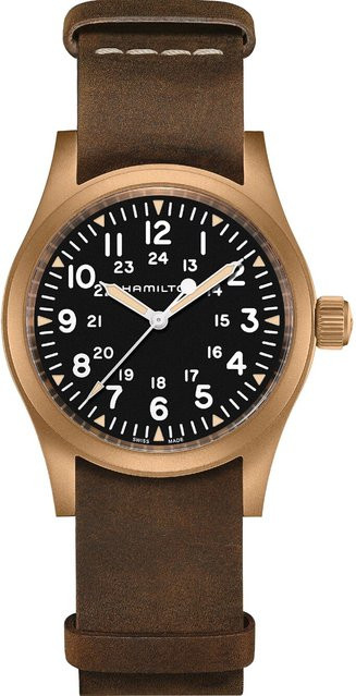 Hamilton Herrenuhr Khaki Field, Quarz, Bronze, 38 mm, Leder, Schwarz, 5 ATM - Bild 1