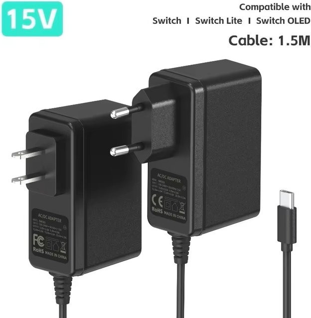 DATA FROG AC-Adapter Ladegerät für Nintendo Switch, USB-C Netzteil in Schwarz für den TV-Dock-Modus - Bild 1