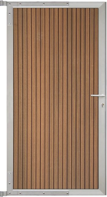 GartenLand Steckzauntor Shadowline Vertikal aus WPC und Aluminium in Mahagoni mit silbernem Rahmen, Breite: 90 cm, Höhe: 175 cm - Bild 1
