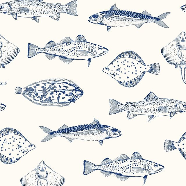 Joules Vliestapete Name The Plaice Coast in Blau mit Natur- und Tiermotiven, selbstklebend, matt, FSC-zertifiziert - Bild 1