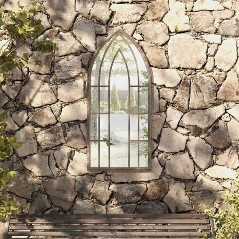 Vidaxl Gartenspiegel Sand in Vintage-Optik aus Metall und Glas, Rechteckig, H: 100 cm, B: 45 cm - Bild 1