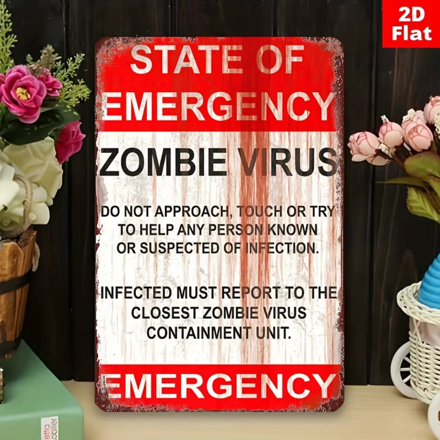 CIFBUY Zombie-Virus-Schild Retro-Wandkunst aus Metall für Halloween, Rechteckig, Breite: 30,0 cm, Höhe: 20,0 cm, Tiefe: 1,0 cm - Bild 2