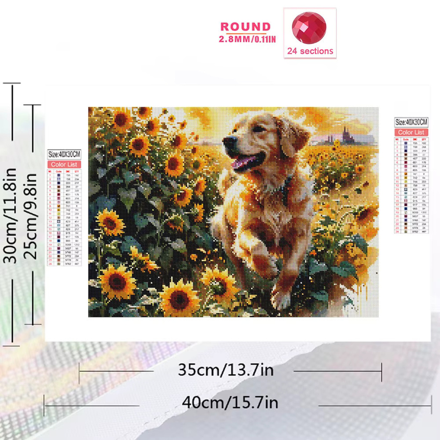 EverShine Diamant-Gemälde Hund mit Sonnenblumen Mosaik-Set, Mehrfarbig, B/H: 30 x 30 cm - Bild 2