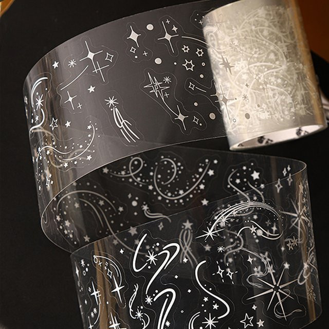 Mr.Paper PET-Stanzband Starfield-Serie mit Sternenhimmel- und Schleifendekor, Farbe: Weiß, Länge: 200 cm - Bild 1