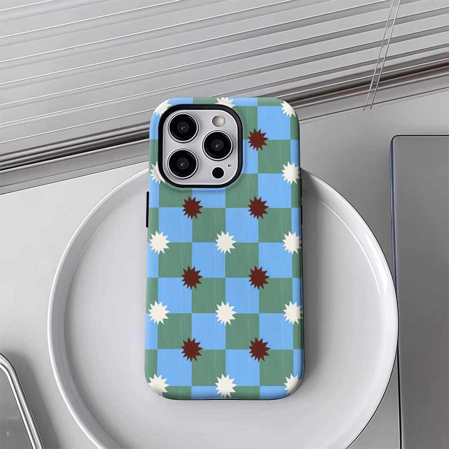 Blaue Schachbrettsterne Handyhülle für Apple iPhone 17 16 15 14 13 12 Pro Max Plus mit doppelschichtiger Rückseite - Bild 4