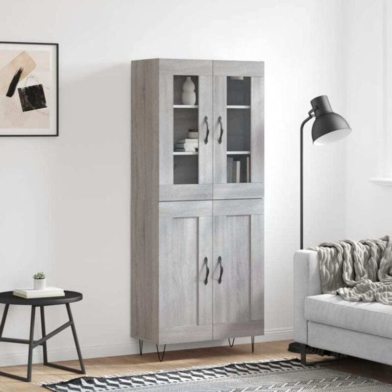 Vidaxl Highboard in Grau Sonoma aus Holzwerkstoff mit Glas und Metall im skandinavischen Design, B/T/H: 69,5 x 34 x 180 cm - Bild 1