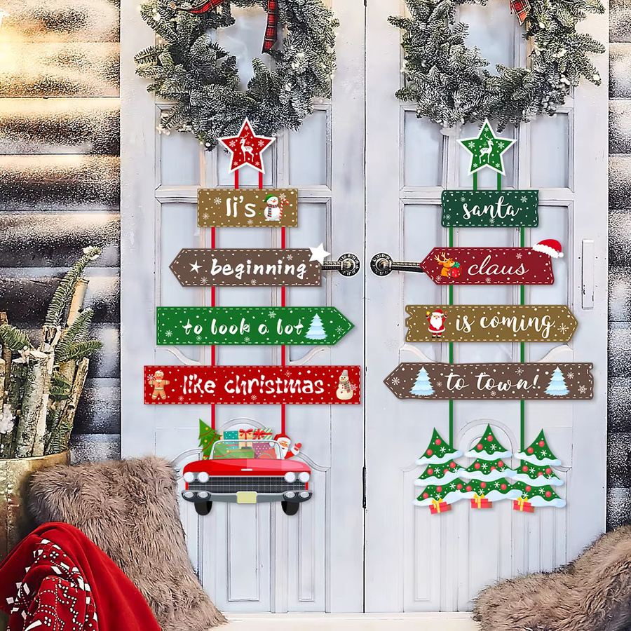 joy-enlife Weihnachts-Papiergirlande mit Santa Claus und Weihnachtsbaum als hängende Türdekoration, Multicolor - Bild 2